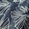 Țesătură din In cu broderie - frunze ginkgo biloba, Bleumarin Alb - imagine 4