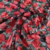 Tesătură brodata cu trandafiri pe tulle - design floral, Rosu / Verde / Negru - imagine 7