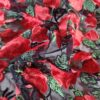 Tesătură brodata cu trandafiri pe tulle - design floral, Rosu / Verde / Negru - imagine 4
