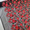 Tesătură brodata cu trandafiri pe tulle - design floral, Rosu / Verde / Negru - imagine 5