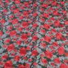 Tesătură brodata cu trandafiri pe tulle - design floral, Rosu / Verde / Negru - imagine 6