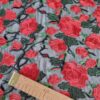 Tesătură brodata cu trandafiri pe tulle - design floral, Rosu / Verde / Negru - imagine 2
