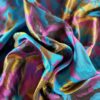 Tesatura jacquard cameleon fata dublă - design exotic floral supradimensionat, Cyclamen Mustar Turcoaz Auriu - imagine 4
