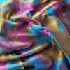 Tesatura jacquard cameleon fata dublă - design exotic floral supradimensionat, Cyclamen Mustar Turcoaz Auriu - imagine 2