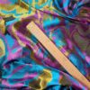 Tesatura jacquard cameleon fata dublă - design exotic floral supradimensionat, Cyclamen Mustar Turcoaz Auriu - imagine 7