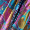 Tesatura jacquard cameleon fata dublă - design exotic floral supradimensionat, Cyclamen Mustar Turcoaz Auriu - imagine 6