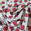Tesatura crepe de chine  din matase naturala cu elastan - imprimeu floral,  Rosu Alb