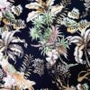 Tesatura crepe de chine din matase naturala - design exotic floral, Multicolor pe fond negru