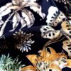 Tesatura crepe de chine din matase naturala - design exotic floral, Multicolor pe fond negru - imagine 6