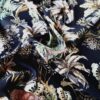 Tesatura crepe de chine din matase naturala - design exotic floral, Multicolor pe fond negru - imagine 2