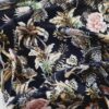 Tesatura crepe de chine din matase naturala - design exotic floral, Multicolor pe fond negru - imagine 4