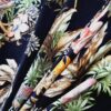 Tesatura crepe de chine din matase naturala - design exotic floral, Multicolor pe fond negru - imagine 3