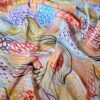 Tesatura crepe de chine din matase naturala imprimata - design exotic floral, Multicolor