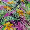Tesatura crepe de chine din matase naturala imprimata - design exotic floral, Multicolor pe fond negru - imagine 2