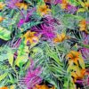 Tesatura crepe de chine din matase naturala imprimata - design exotic floral, Multicolor pe fond negru