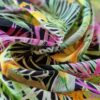 Tesatura crepe de chine din matase naturala imprimata - design exotic floral, Multicolor pe fond negru - imagine 8