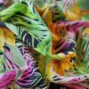 Tesatura crepe de chine din matase naturala imprimata - design exotic floral, Multicolor pe fond negru - imagine 9
