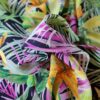 Tesatura crepe de chine din matase naturala imprimata - design exotic floral, Multicolor pe fond negru - imagine 10