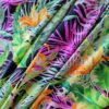 Tesatura crepe de chine din matase naturala imprimata - design exotic floral, Multicolor pe fond negru - imagine 3
