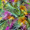 Tesatura crepe de chine din matase naturala imprimata - design exotic floral, Multicolor pe fond negru - imagine 4