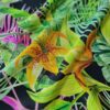 Tesatura crepe de chine din matase naturala imprimata - design exotic floral, Multicolor pe fond negru - imagine 5