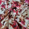 Tesatura crepe din matase naturala - design floral, Bej deschis Vișiniu
