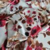 Tesatura crepe din matase naturala - design floral, Bej deschis Vișiniu - imagine 4