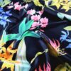 Tesatura crepe de chine din matase naturala cu imprimeu floral exotic,  Multicolor pe fond negru