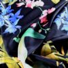 Tesatura crepe de chine din matase naturala cu imprimeu floral exotic,  Multicolor pe fond negru - imagine 2