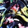Tesatura crepe de chine din matase naturala cu imprimeu floral exotic,  Multicolor pe fond negru - imagine 4