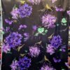 Tesatura crepe din matase naturala - imprimeu floral, Mov pe fond Negru - imagine 8