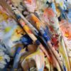 Tesatura crepe din matase naturala - design floral, Multicolor - imagine 3