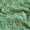 Tesatura crepe de chine din matase naturala - Imprimeu floral / ghirlande de flori portocalii pe fond verde turcoaz - imagine 5