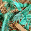 Tesatura din in - imprimeu cu frunze exotice pe fond animal print, Verde Maro - imagine 5