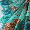 Tesatura din in - imprimeu cu frunze exotice pe fond animal print, Verde Maro - imagine 2
