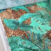 Tesatura din in - imprimeu cu frunze exotice pe fond animal print, Verde Maro - imagine 7
