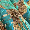 Tesatura din in - imprimeu cu frunze exotice pe fond animal print, Verde Maro - imagine 3