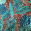 Tesatura din in - imprimeu cu frunze exotice pe fond animal print, Verde Maro - imagine 6