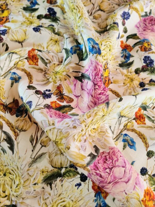 Tesatura de in imprimat - design floral, Multicolor pe fond alb - imagine 10