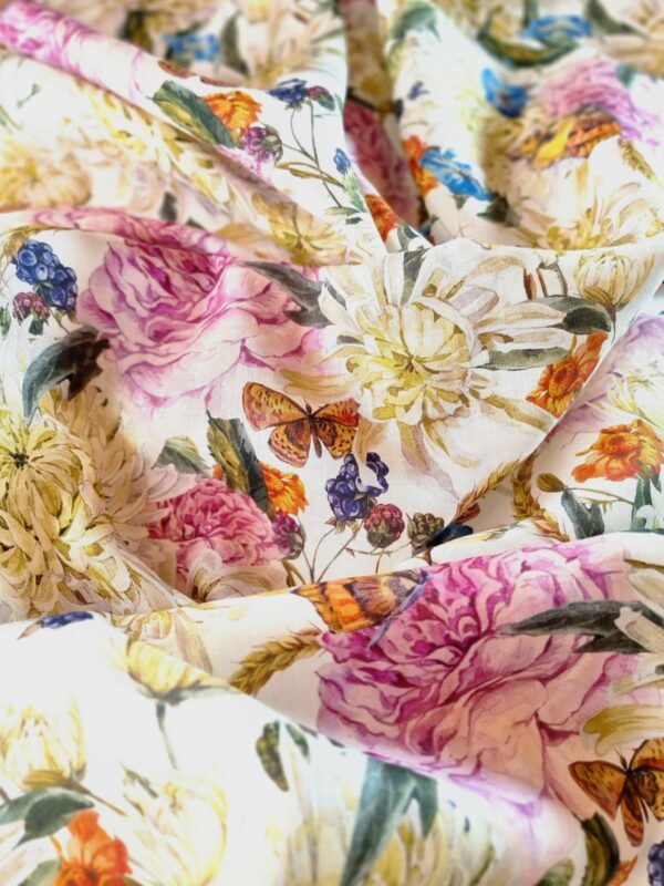 Tesatura de in imprimat - design floral, Multicolor pe fond alb - imagine 12