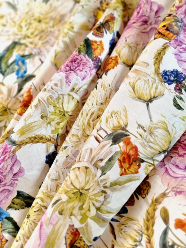 Tesatura de in imprimat - design floral, Multicolor pe fond alb - imagine 9