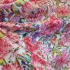 Tesatura din in imprimat cu design floral, Roșu caramiziu Verde Alb - imagine 2