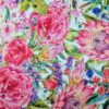 Tesatura din in imprimat cu design floral, Roșu caramiziu Verde Alb