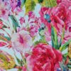 Tesatura din in imprimat cu design floral, Roșu caramiziu Verde Alb - imagine 7