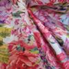 Tesatura din in imprimat cu design floral, Roșu caramiziu Verde Alb - imagine 3