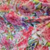 Tesatura din in imprimat cu design floral, Roșu caramiziu Verde Alb - imagine 6