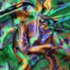 Tesatura jacquard cameleon fata dublă - design exotic floral supradimensionat, Verde smarald Albastru Auriu