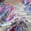 Tesatura jacquard față dublă - imprimeu cu flori gigant în nuanțe de Mov - Lila, Albastru pe fond pastel