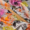 Tesatura tip Jacquard - design floral, Roz Portocaliu Galben Gri pearl - imagine 8