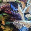 Tesatura jacquard din matase naturala - design floral, Albastru Violet Alb Verde - imagine 4